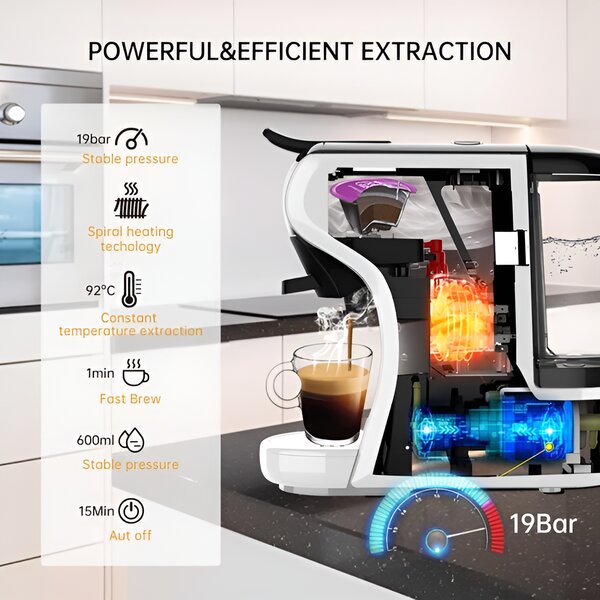 Мултифункционална кафемашина HiBREW H1A, 4 в 1, бяла