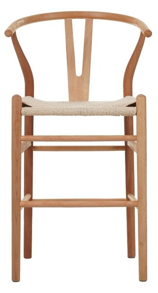 Бар стол Wishbone от каучуково дърво и въже в естествен цвят 55x49x108 cm