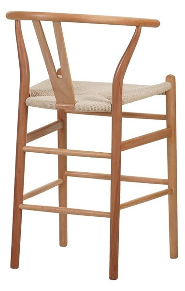 Бар стол Wishbone от каучуково дърво и въже в естествен цвят 55x49x108 cm