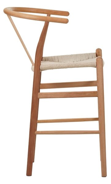 Бар стол Wishbone от каучуково дърво и въже в естествен цвят 55x49x108 cm