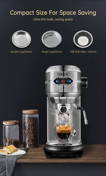 Кафемашина с мляно кафе HiBrew H11, 20 бара, сива