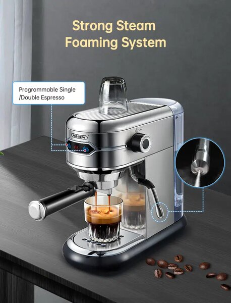 Кафемашина с мляно кафе HiBrew H11, 20 бара, сива