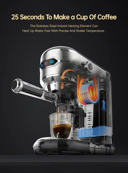 Кафемашина с мляно кафе HiBrew H11, 20 бара, сива