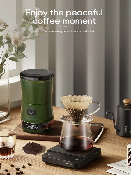 Преносима електрическа кафемелачка HiBrew G2, 3 в 1, зелена