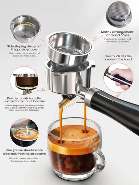 Кафемашина за еспресо HiBrew H10B, 20 бара, сива
