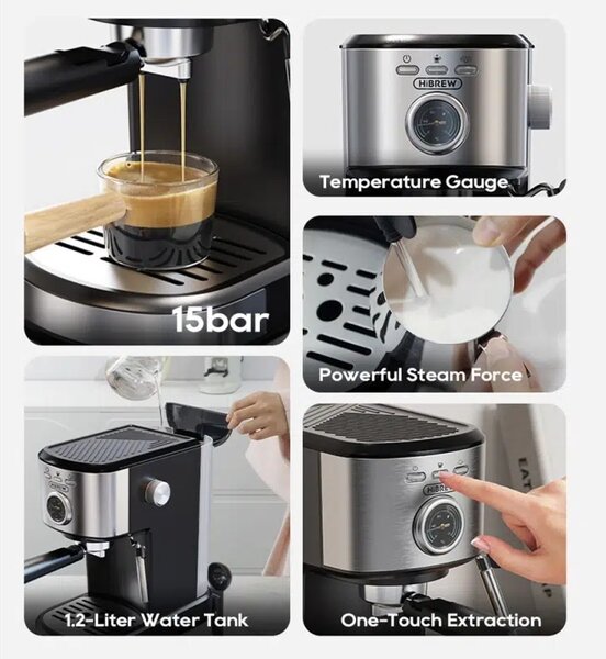 Кафемашина за еспресо HiBrew H5A, черна