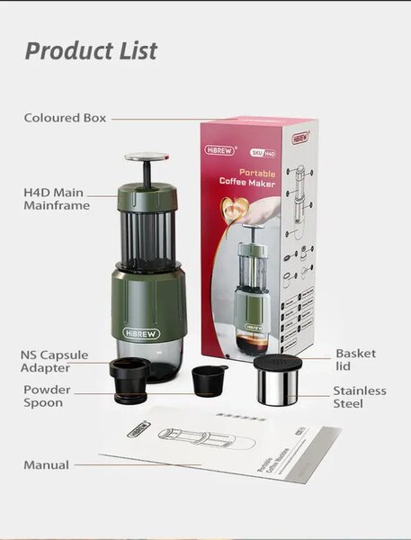 Преносима кафемашина HiBrew H4D, 2 в 1, зелена