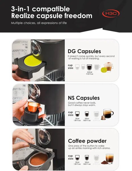 Мултикапсулна кафемашина HiBREW H3C, 3 в 1, черна