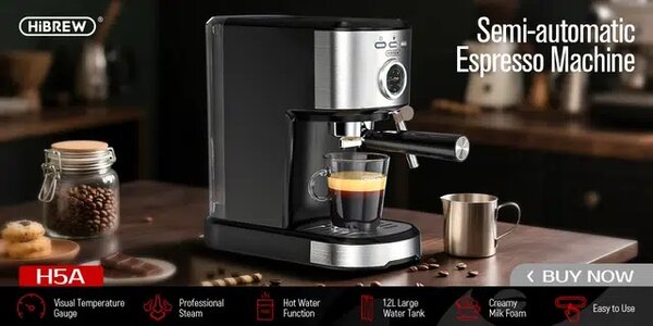 Кафемашина за еспресо HiBrew H5A, черна
