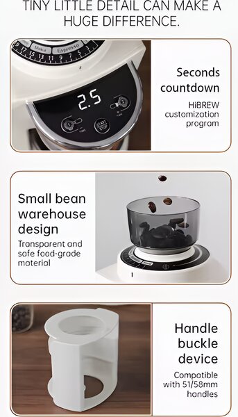 Електрическа кафемелачка с 34 степени на смилане HiBREW Grinder G3A, бяла