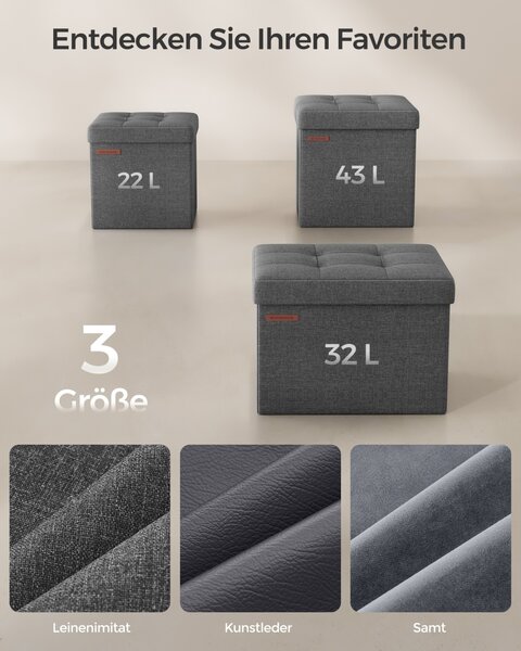Скрин за съхранение с османи Songmics Grey 30x30x30 cm