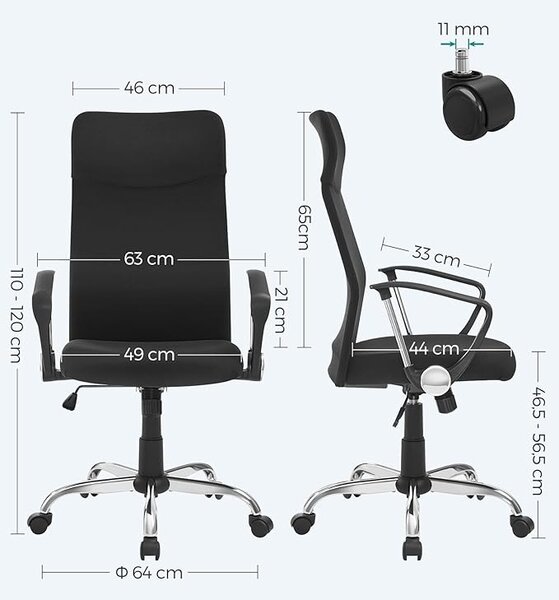 Офис стол Songmics Black 59x58x114.7-122.7 cm