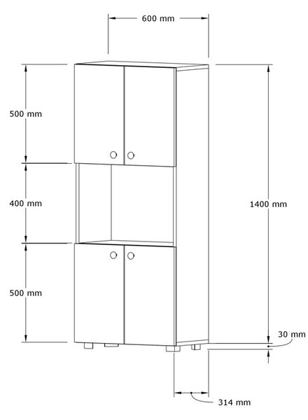 Кухненски шкаф Guzel Pako Pako World White 60x31.4x140 cm