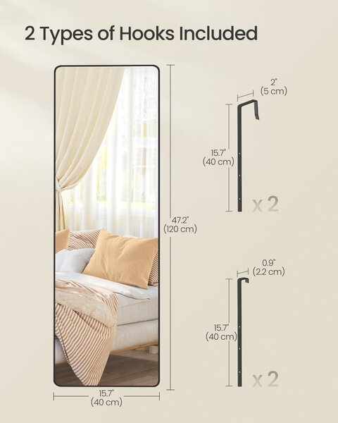 Подово огледало Черно Songmics 120x40x1,3 cm