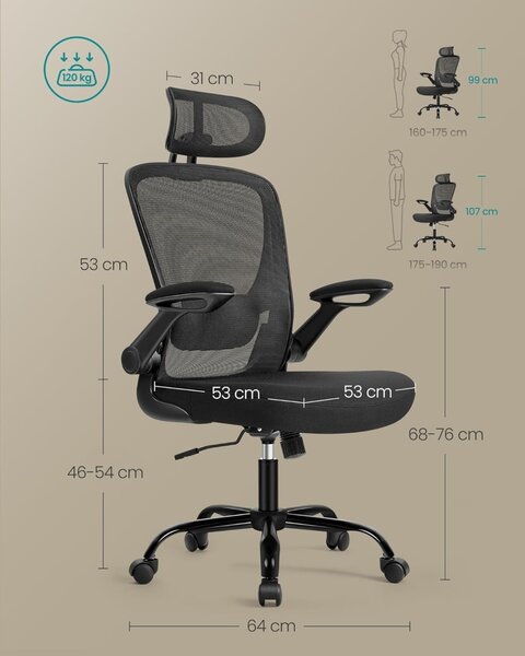 Офис стол черен Songmics 62x62.4x120.4 cm