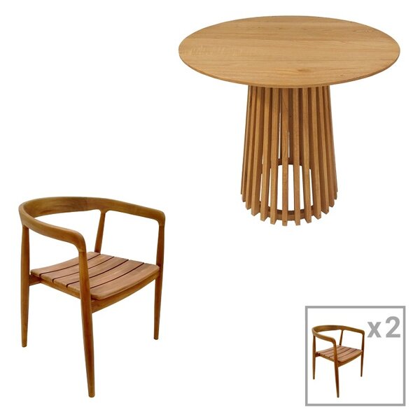 Трапезен комплект от 3 части, Nooby-Kenda, Pako World, естествен цвят, 80x80x75 см