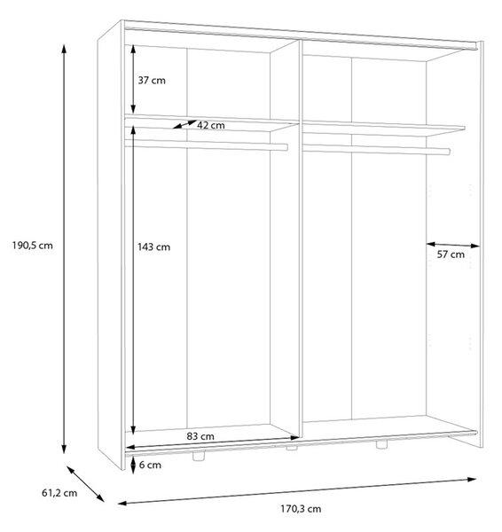 Гардероб с 2 врати Noez I White 170.5x61x190.5 cm