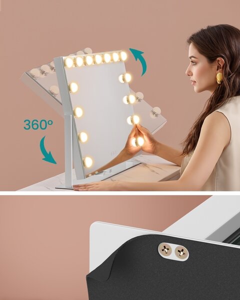 Огледало за тоалетка с LED, Songmics V1, бял, 62.5x10x45.8 см