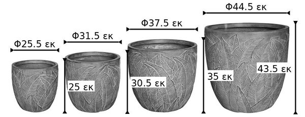 Комплект от 4 декоративни саксии, Oniella, сив, 44.5x44.5x43.5 см