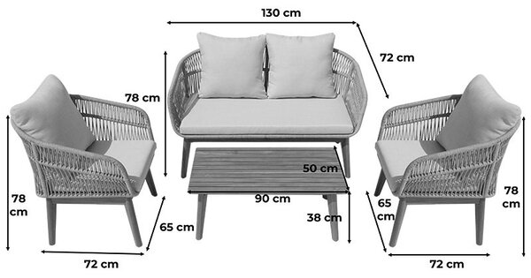 Градински комплект от 4 части, Macrena, натурален, 130x72x78 см