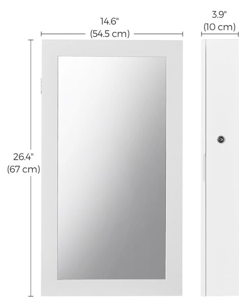 Стенно огледало с място за съхранение на бижута, Lucia, бял, 10x37x67 см