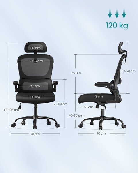 Офис стол, Songmics, черен, 64.5x71.5x121.5 см