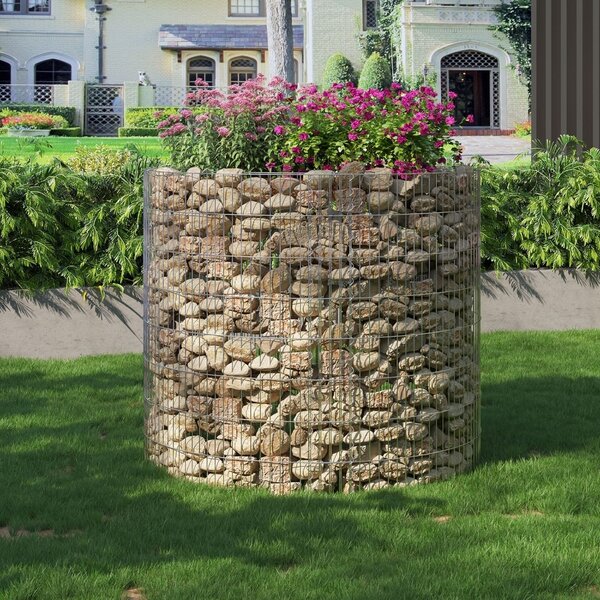 Саксия с повдигнато дъно, кръгла габионна, Songmics, сребриста, 90x70x80 см