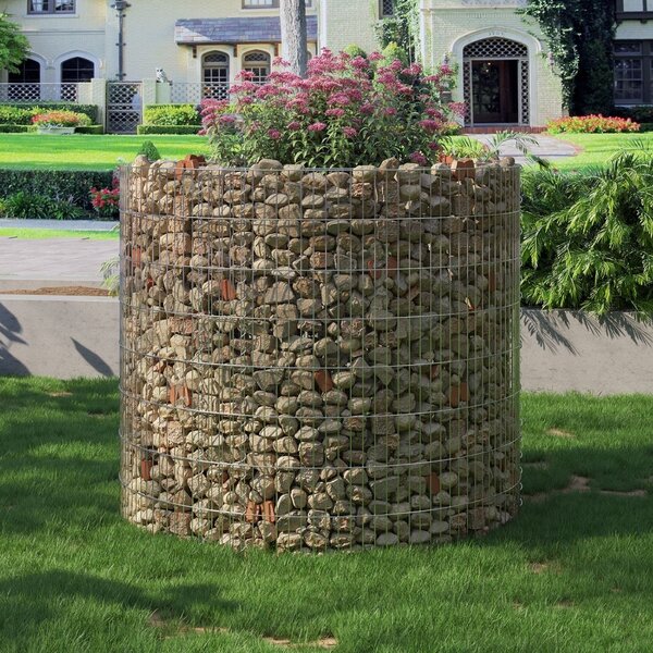 Саксия с повдигнато дъно, кръгла габионна, Songmics, сребриста, 90x70x80 см