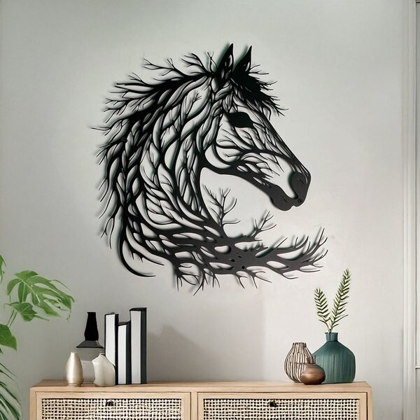 Метална декорация за стена, Horsy, черна, 0,2 x 60 x 60 см