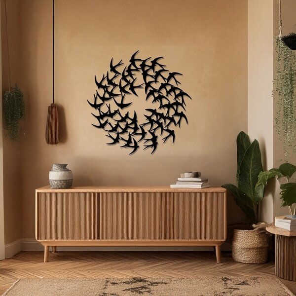 Метална декорация за стена, Swarm, черна, 0,2 x 50 x 50 см