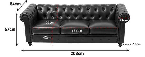 3-местен диван, стил „Честърфийлд“, Chesterfield, Pako, тъмнозелен, 203x67x84 см