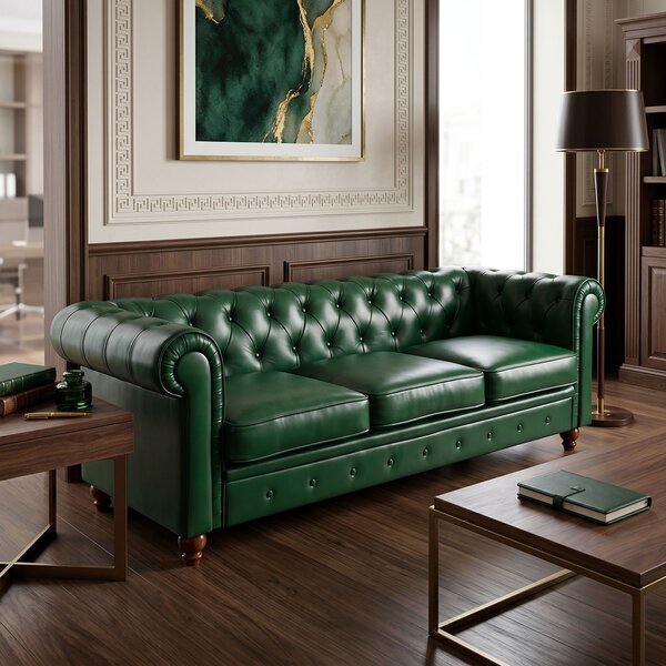 3-местен диван, стил „Честърфийлд“, Chesterfield, Pako, тъмнозелен, 203x67x84 см