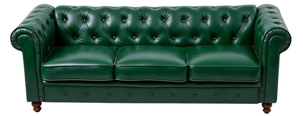 3-местен диван, стил „Честърфийлд“, Chesterfield, Pako, тъмнозелен, 203x67x84 см