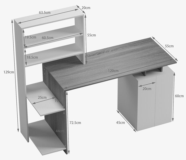 Работно бюро с библиотека Meza Pako World Sonoma 146,3x55x128,8 см