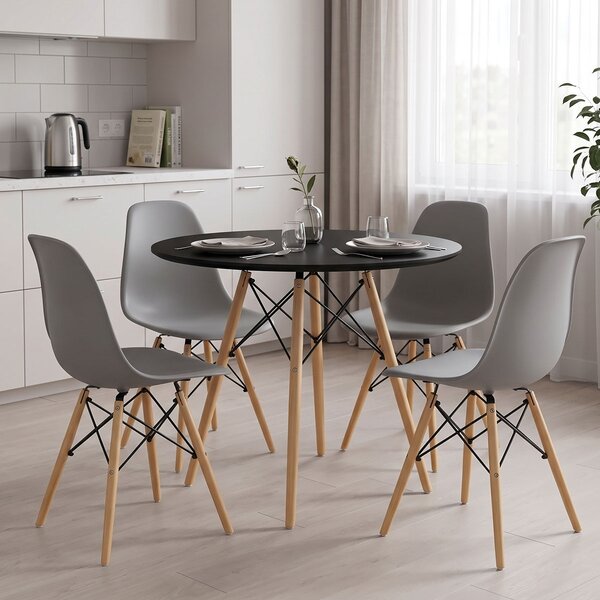 Set masa si scaune dining, 5 buc, Julita, Natural, 80x80x73 cm