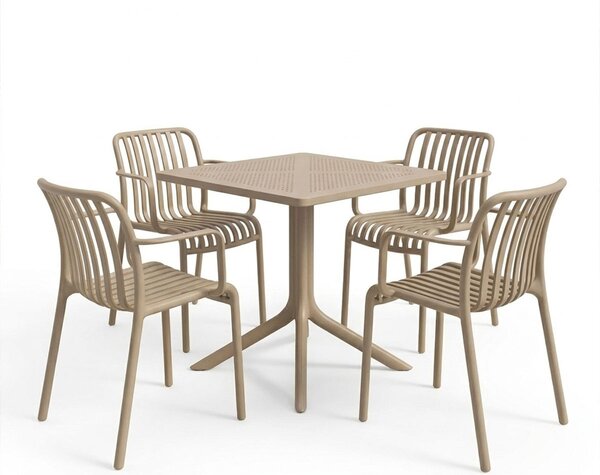 Комплект мебели за трапезария от 5 части Zoi Groovy, Cappuccino, 80x80x74 см
