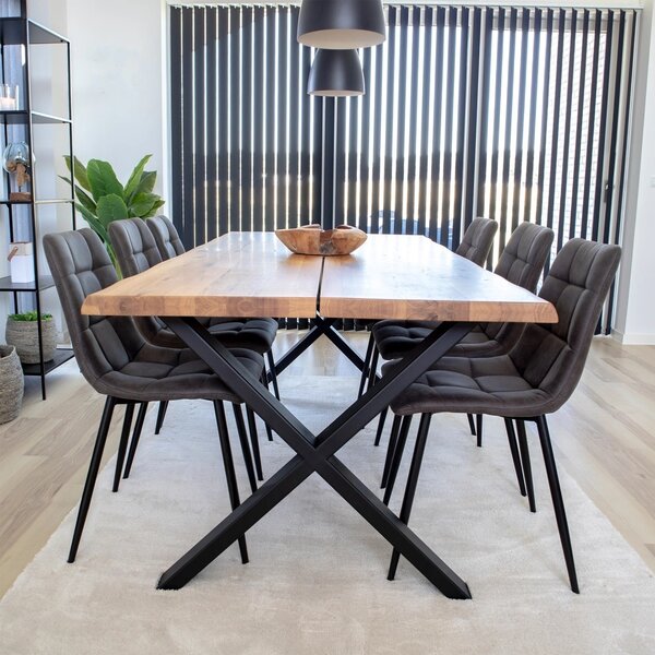 Set 7 piese Masa dining si scaune Toulon, Gri, 200x95x86 cm