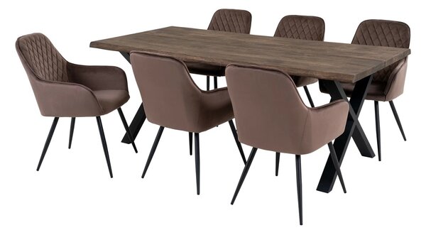 Set 7 piese Masa dining si scaune Toulon and Harbo, Bej, 200x95x87 cm