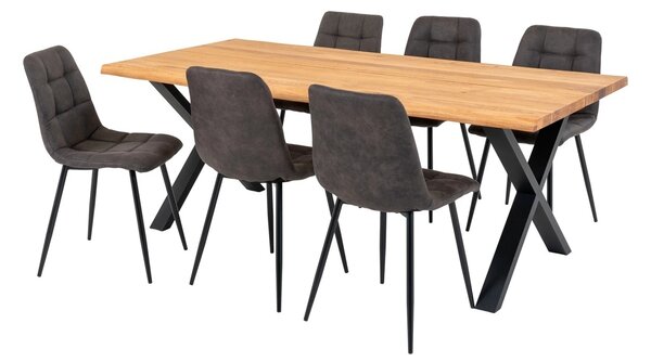 Set 7 piese Masa dining si scaune Toulon, Gri, 200x95x86 cm
