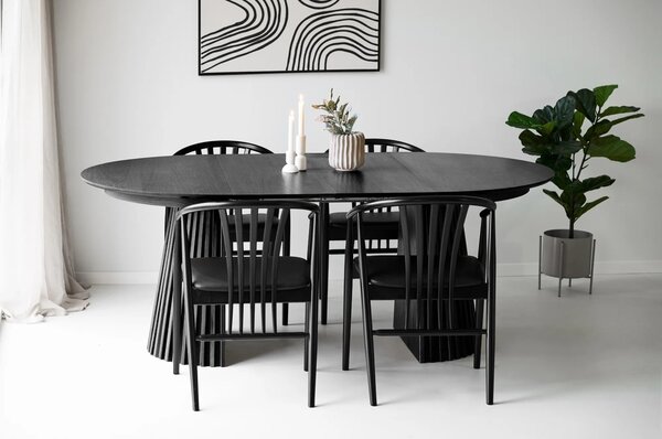 Set 5 piese Masa dining si scaune Osaka, Negru, 120x120x78 cm