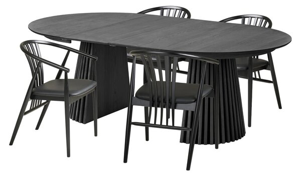 Set 5 piese Masa dining si scaune Osaka, Negru, 120x120x78 cm