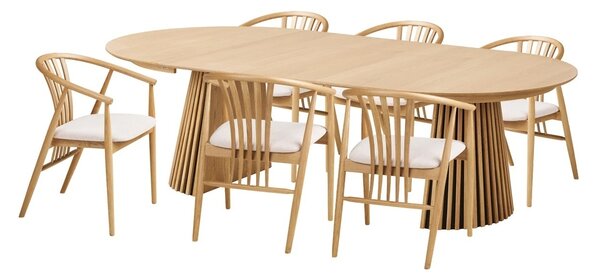 Set 7 piese Masa dining si scaune Osaka, Nuc natural, 120x120x78 cm