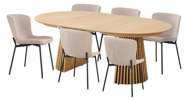 Set 7 piese Masa dining si scaune Osaka, Nuc deschis, 120x59x75 cm