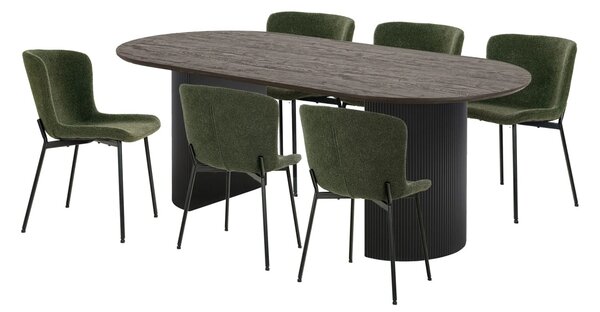 Set 7 piese Masa dining si scaune Boavista, Maro inchis, 210x59x75 cm