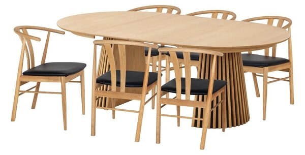 Set 7 piese Masa dining si scaune Osaka, Nuc deschis, 120x120x77 cm