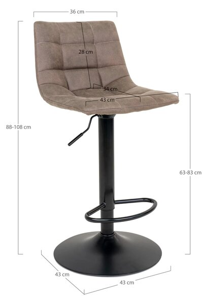 Scaun de bar tapitat Middelfart, Maro, 45x43x88/108 cm