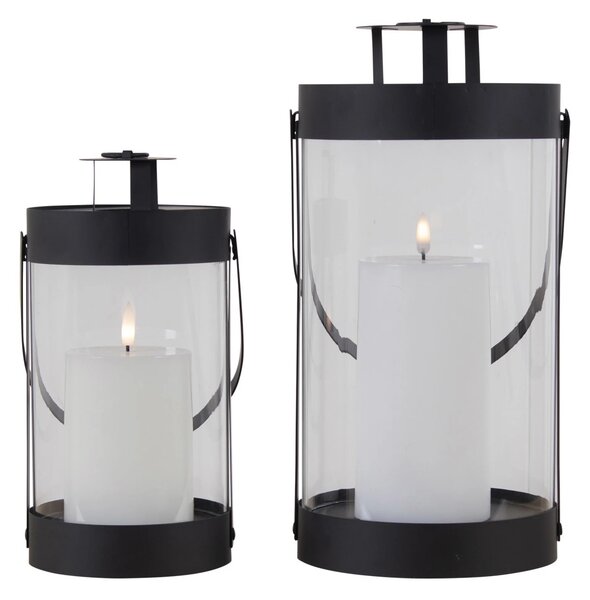 Set 2 piese Lanterne Bondi, Negru, 15x15x32 cm