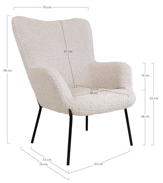 Scaun tapitat Glasgow, Alb, 79x70x98 cm