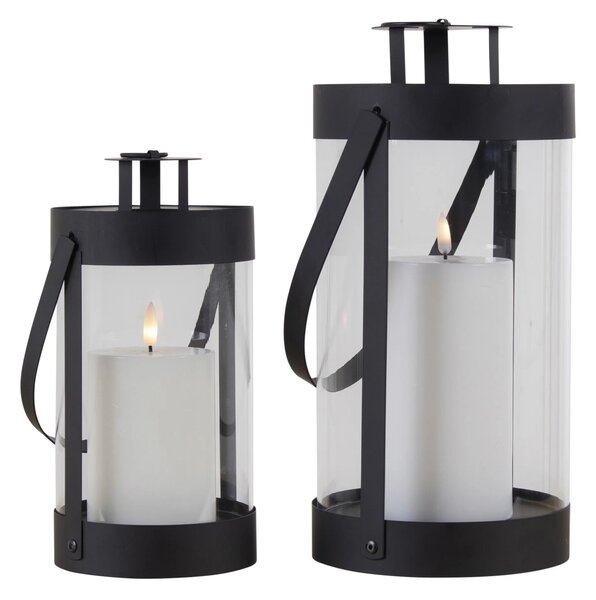 Set 2 piese Lanterne Bondi, Negru, 15x15x32 cm
