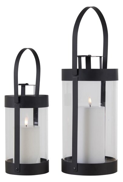 Set 2 piese Lanterne Bondi, Negru, 15x15x32 cm
